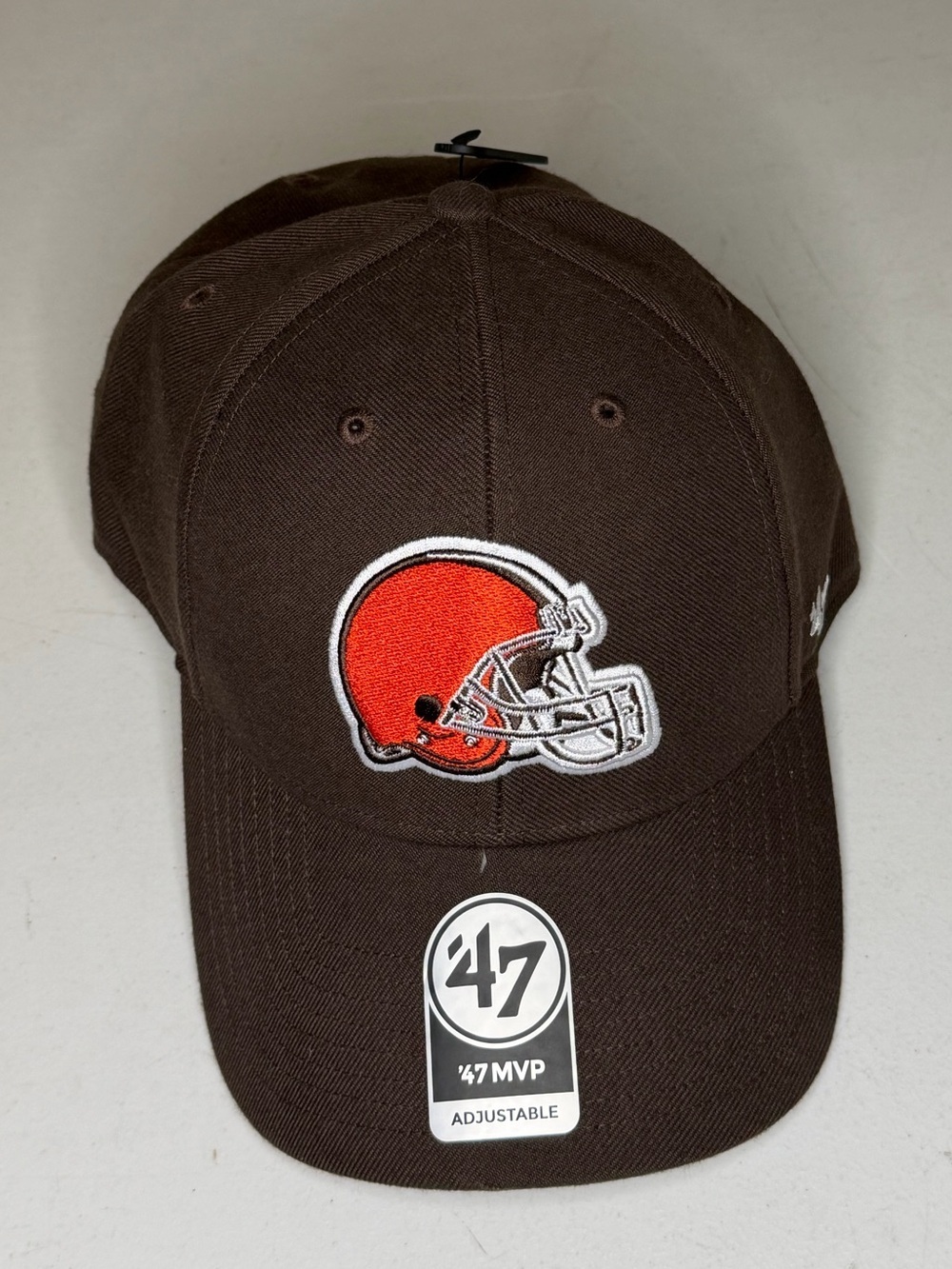47 Brown Cap with Orange & White Football Helmet Patch